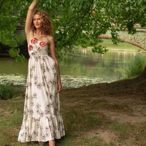 Especia floral one – shoulder embroidered maxi dress, NWT size small